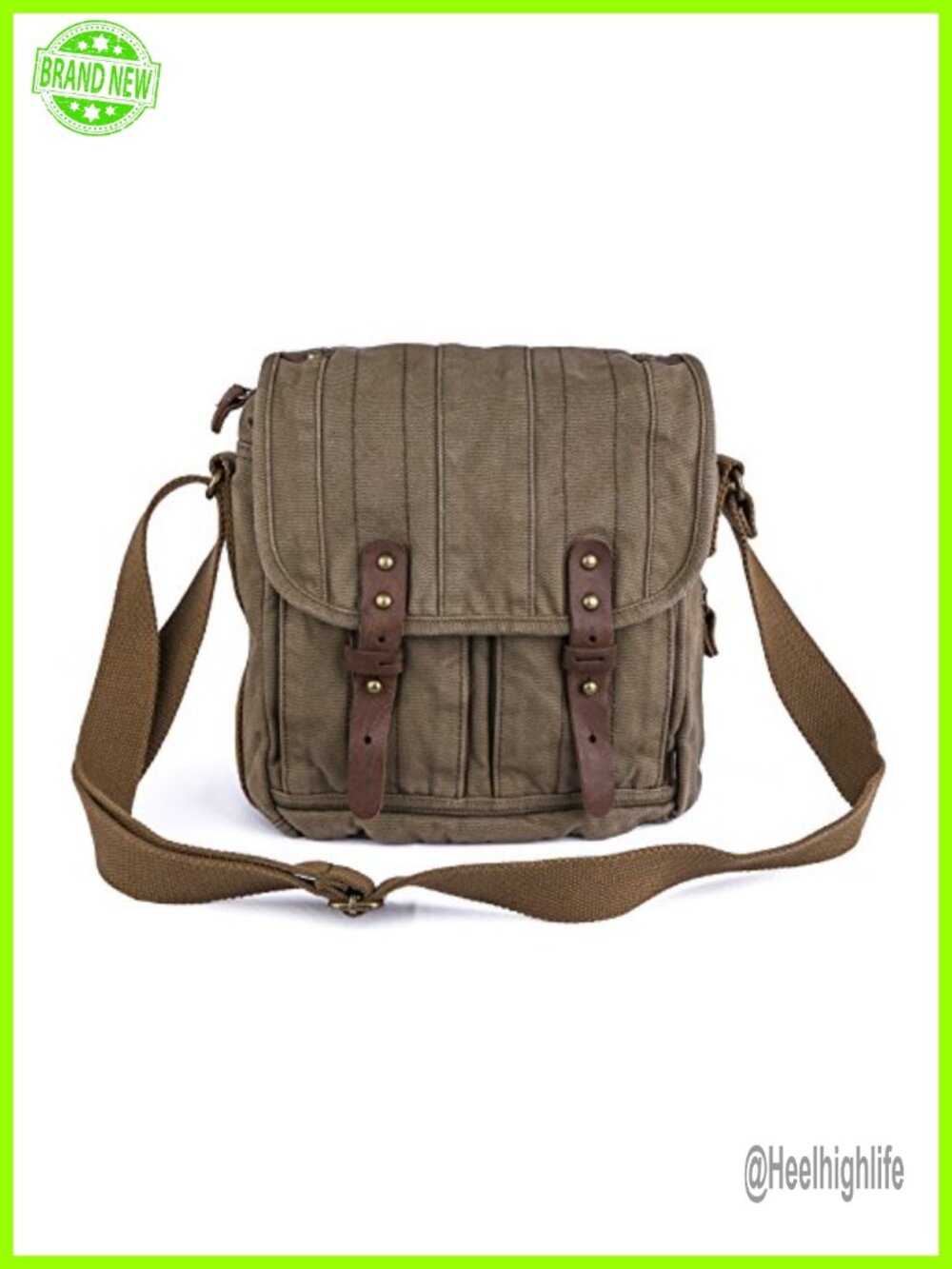 GOOTIUM Canvas Crossbody Messenger Bag Cotton Leather Trim Adjustable Satchel